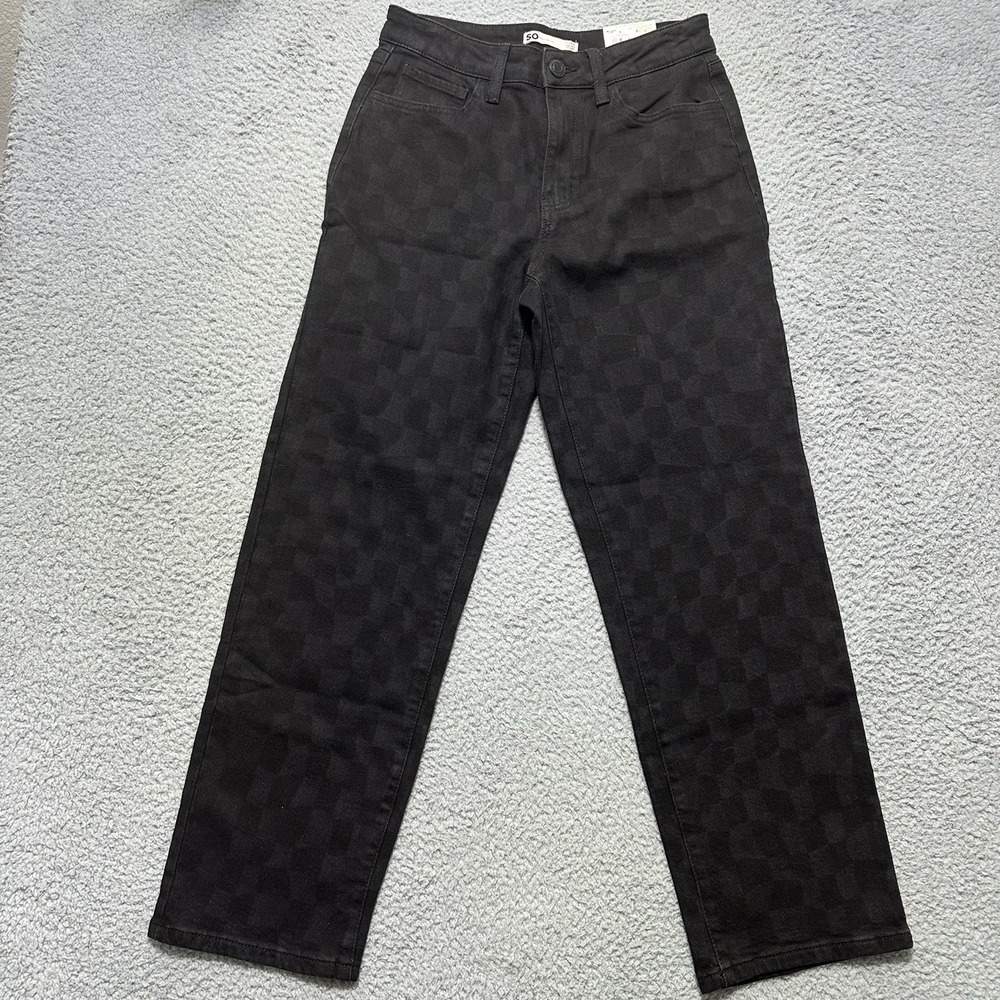 SO Goods For Life Straight Women's High Rise Jeans Black Checkered‎ Size 7/28W